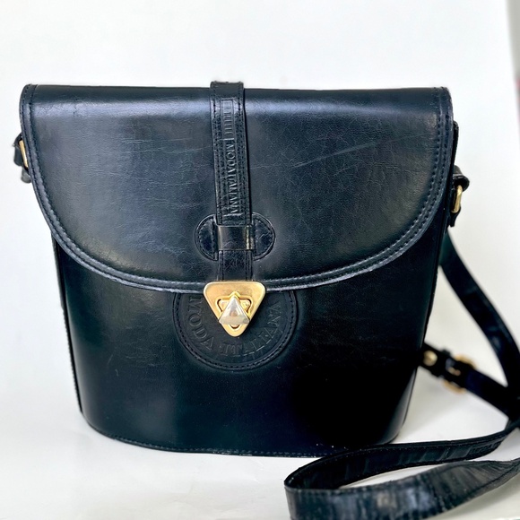 Vintage Moda Italiana Black Leather  Crossbody - Picture 1 of 12